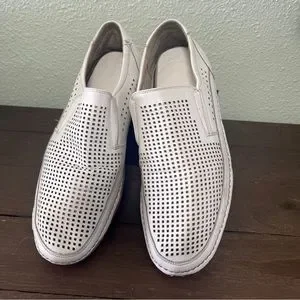 White Leather Cut Out Men’s Shoes Summer Slip-On Mens White Leather Slip On Sneakers | Men main image 4